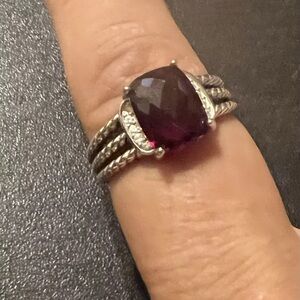 David Yurman Sterling Silver Wheaton 10 x 8.25mm Garnet Diamond Ring Sz 6.5